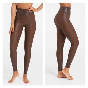 SPANX Women's Faux Leather Brown Snakeskin Leggings size Extra Small